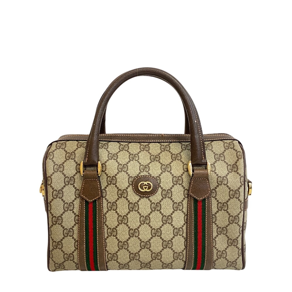 美品】グッチ ミニボストンバッグ ベージュ スプリーム シェリーライン