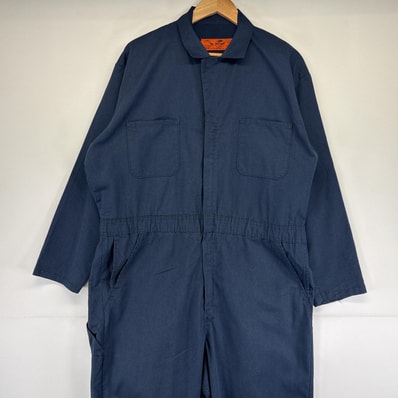古着 レッドキャップ RED KAP 長袖つなぎ オールインワン ワーク 作業着 胸ポケット 無地 48RG ネイビー メンズ