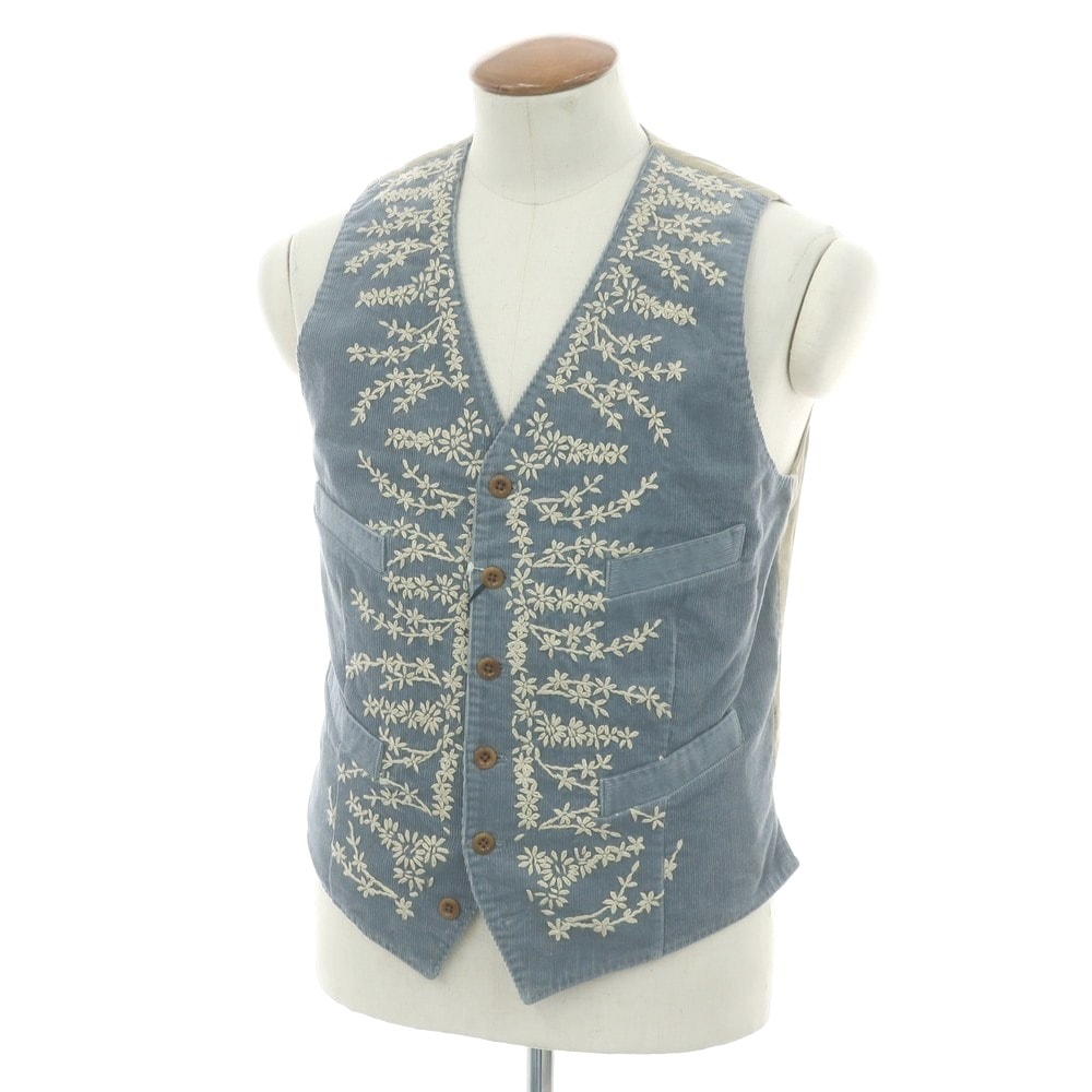 【中古】ポールスミス Paul Smith コーデュロイ 刺しゅう カジュアル系ジレ ベスト ブルー【サイズL】【メンズ】