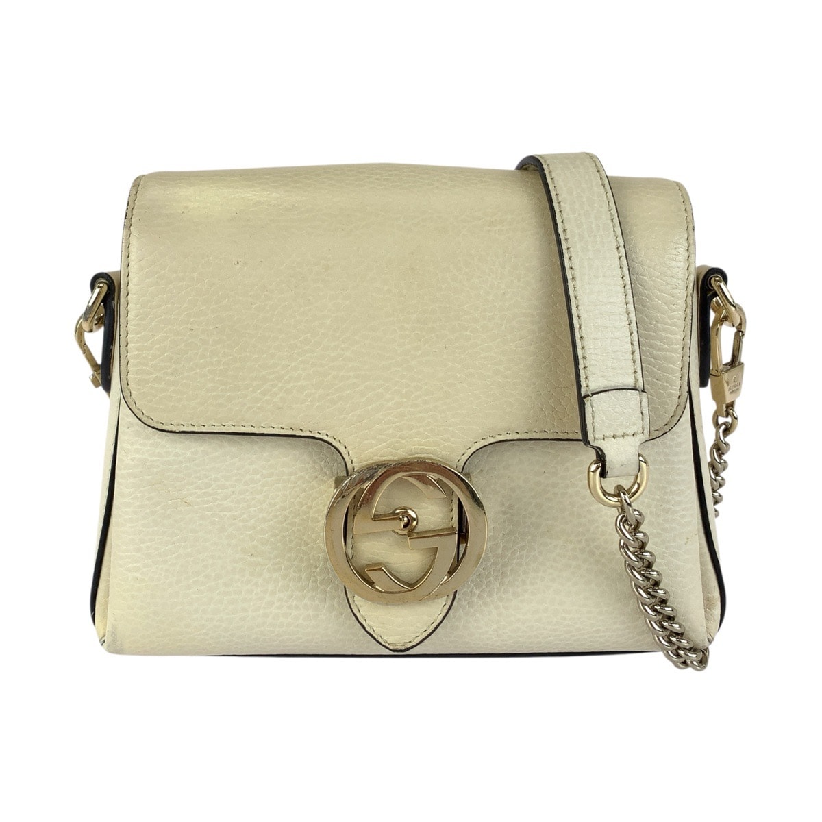 GUCCI グッチ インターロッキングG ホワイト アイボリー ゴールド金具 レザー チェーンショルダーバッグ 1-0290347 【中古】