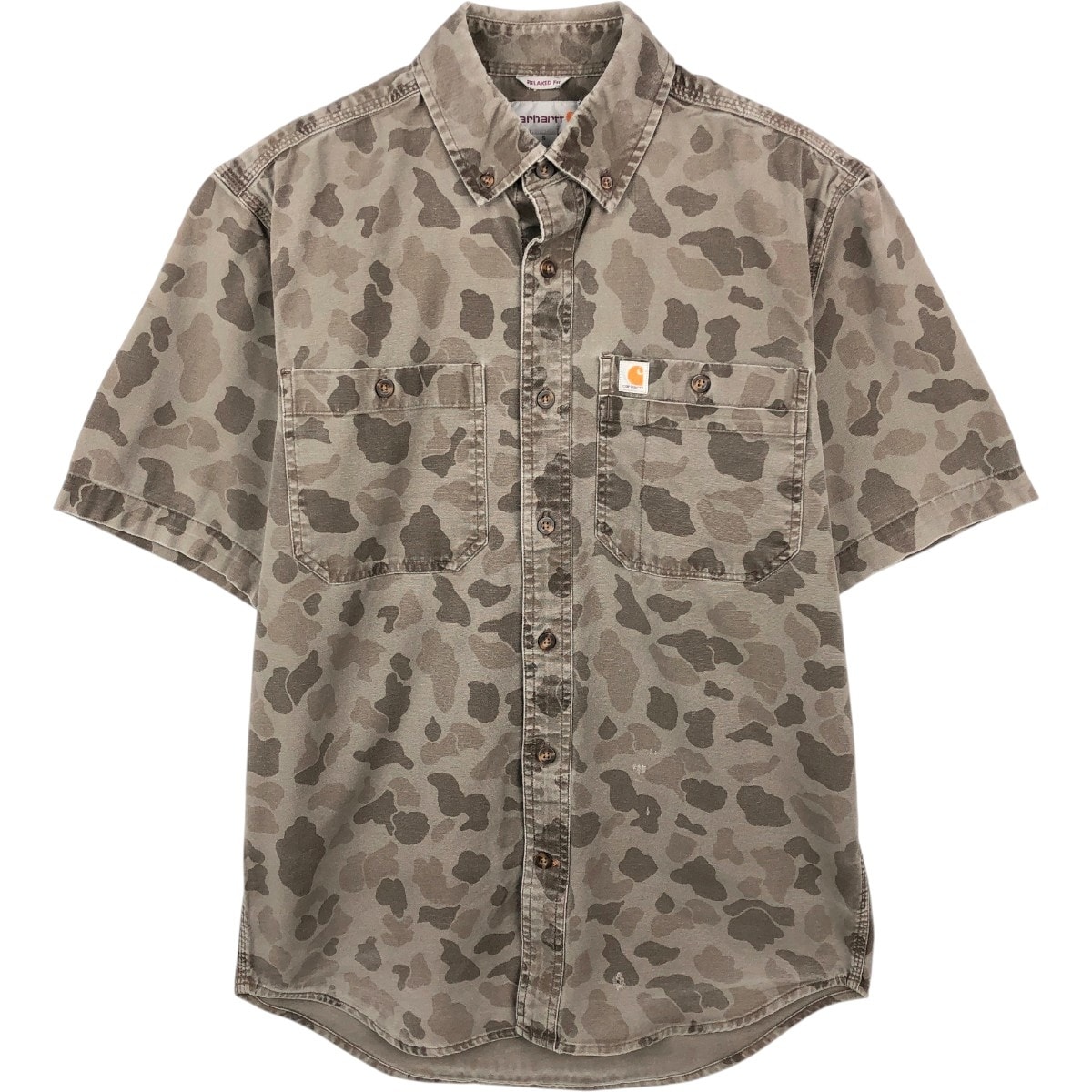 古着 カーハート Carhartt RELAXED FIT 迷彩柄 ボタンダウン 半袖 ワークシャツ メンズS相当/eaa668103