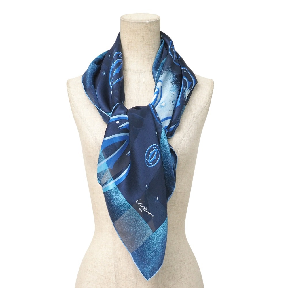 【美品】Cartie カルティエ ダブルC ジュエリー柄 大判スカーフ ストール 未使用に近い】□美品□CARTIER カルティエ スカーフ ダブルC