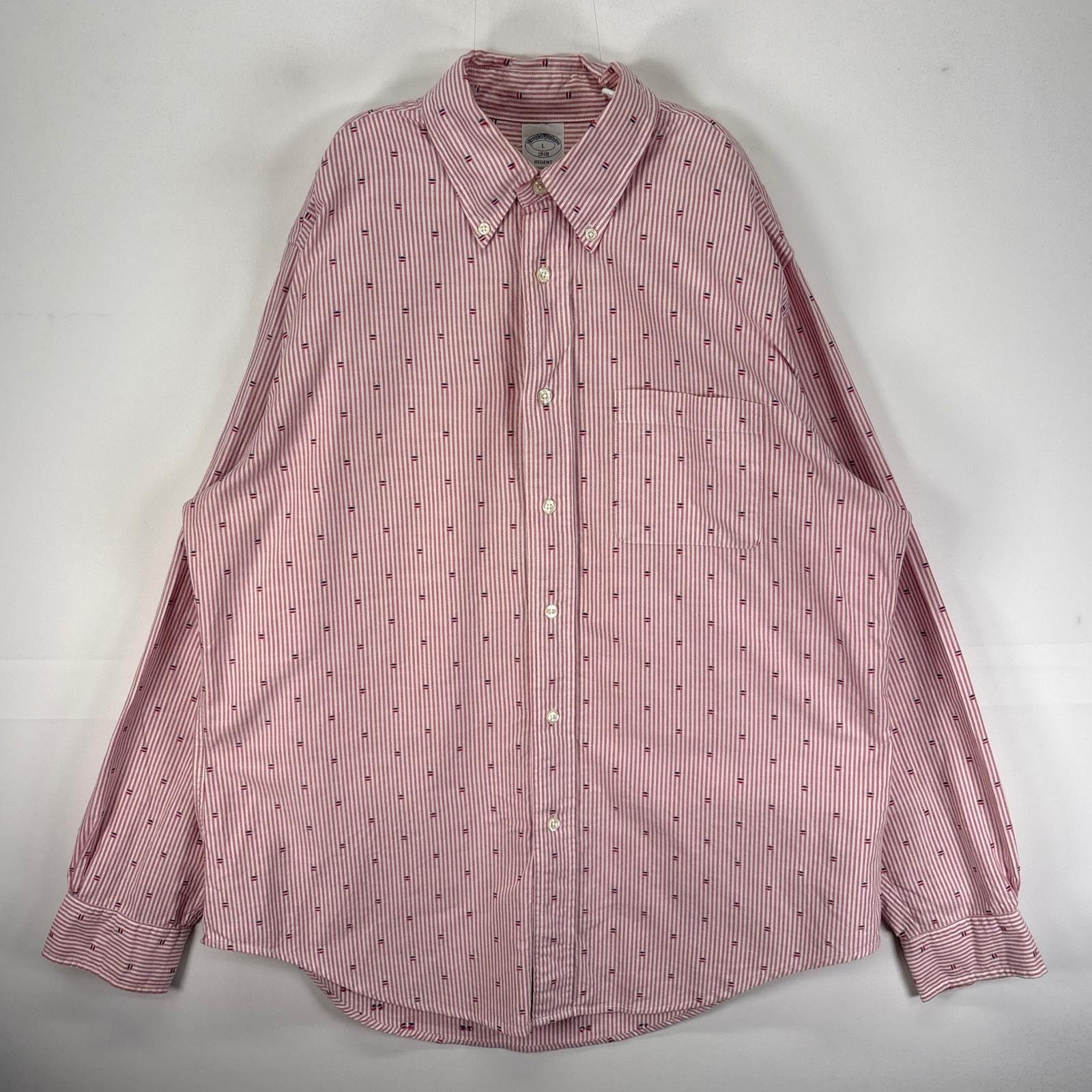 古着 ブルックスブラザーズ Brooks Brothers 長袖シャツ 胸ポケット 総柄 L  レッド系 ストライプ メンズ