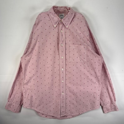 古着 ブルックスブラザーズ Brooks Brothers 長袖シャツ 胸ポケット 総柄 L レッド系 ストライプ メンズ