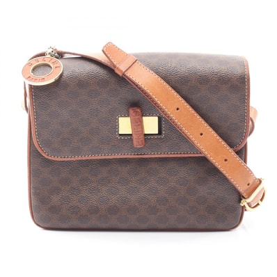 セリーヌ CELINE マカダム ショルダーバッグ バッグ PVCコーティングキャンバス レザー レディース ブラウン系 【中古】