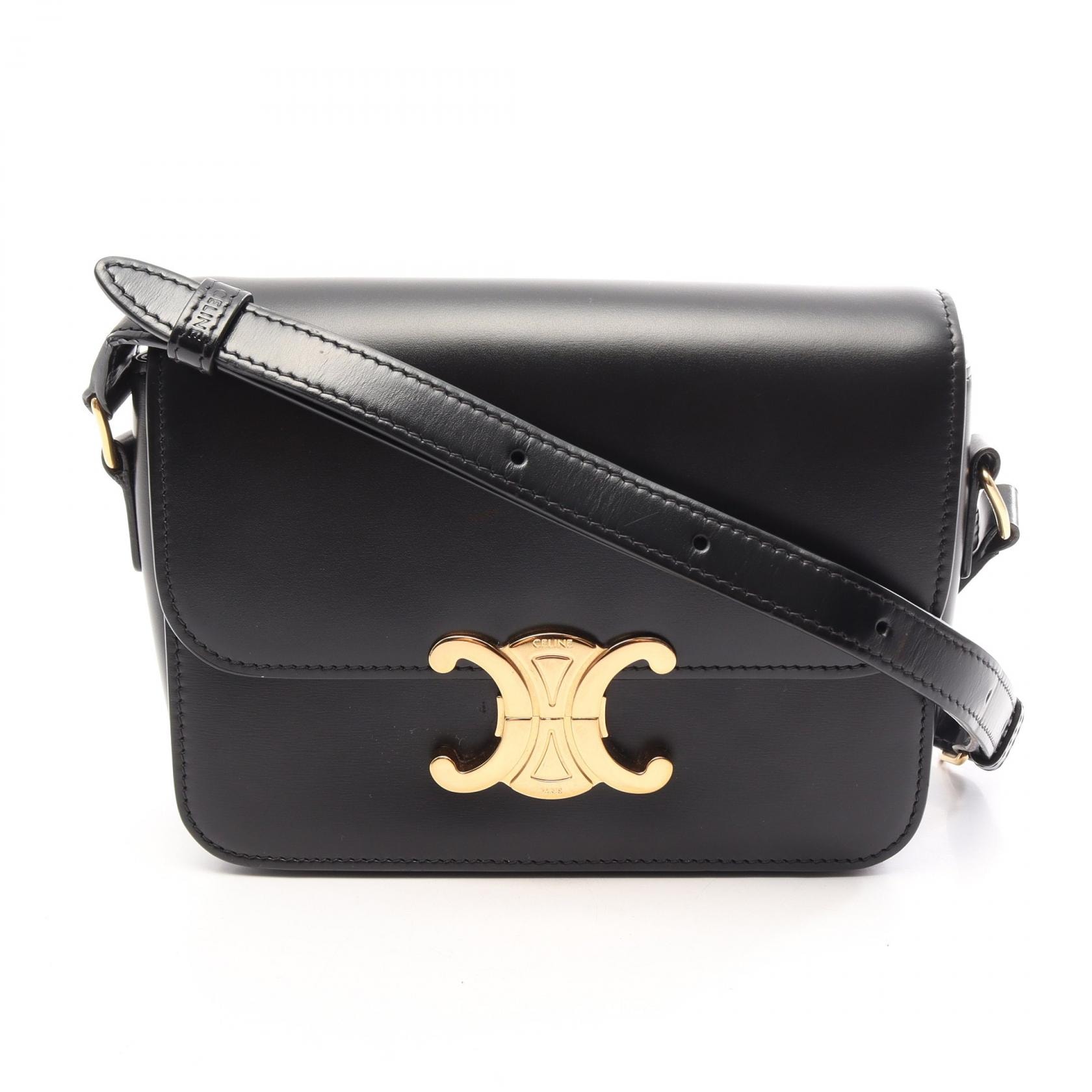 セリーヌ CELINE ティーン トリオンフ バッグ ショルダーバッグ バッグ レザー レディース ブラック系 188423BF438NO 【中古】