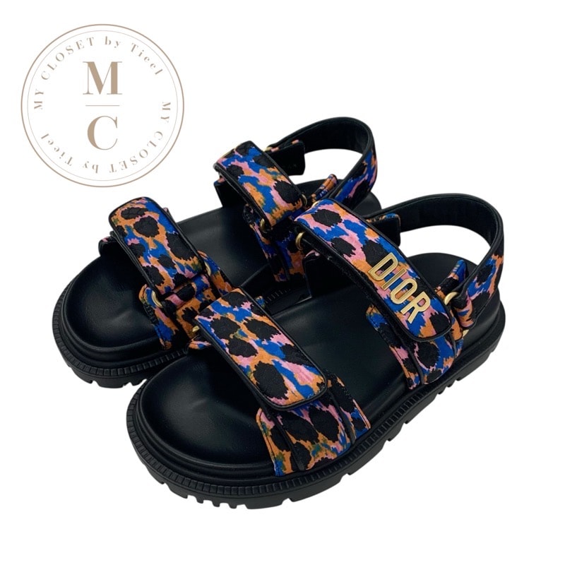 クリスチャンディオール CHRISTIAN DIOR DIORACT サンダル 靴 シューズ レザー ブラック マルチカラー ロゴ ベルクロストラップ