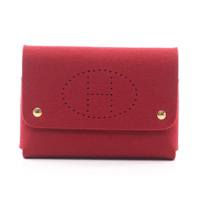 エルメス HERMES エテュイカルトGM トランプケース ポーチ バッグ フェルト フェルト レディース レッド系 【中古】