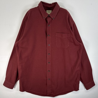 古着 エルエルビーン L.L.Bean ヘリンボーン 長袖シャツ ボタンダウン 胸ポケ 大きいサイズ L-TALL ワインレッド 無地 メンズ