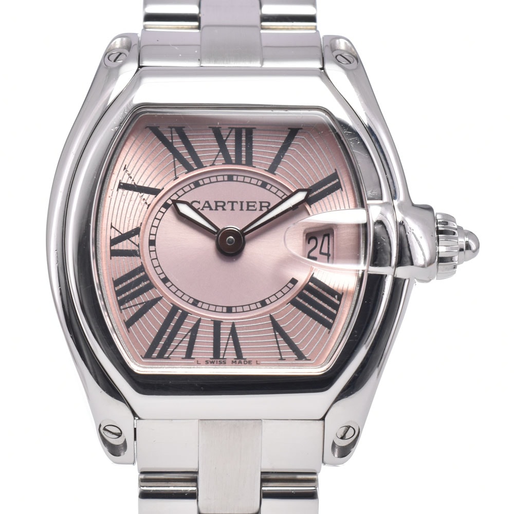 カルティエ CARTIER W62017V3 ロードスターSM デイト ピンク クォーツ レディース 良品 内箱付き 腕時計 R#149261