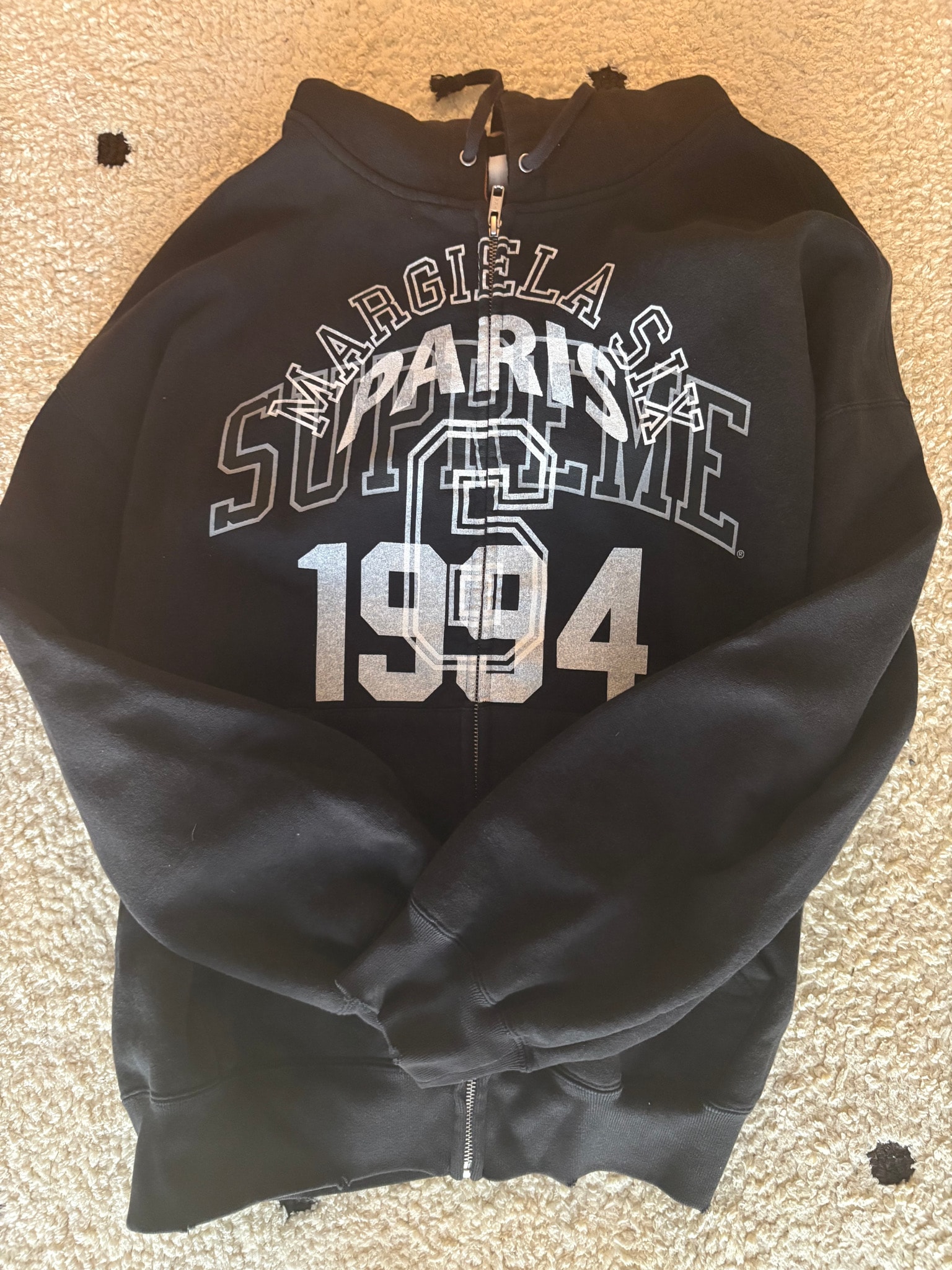 Supreme x MM6 Maison Margiela Zip Up Hooded Sweatshirt "Black"