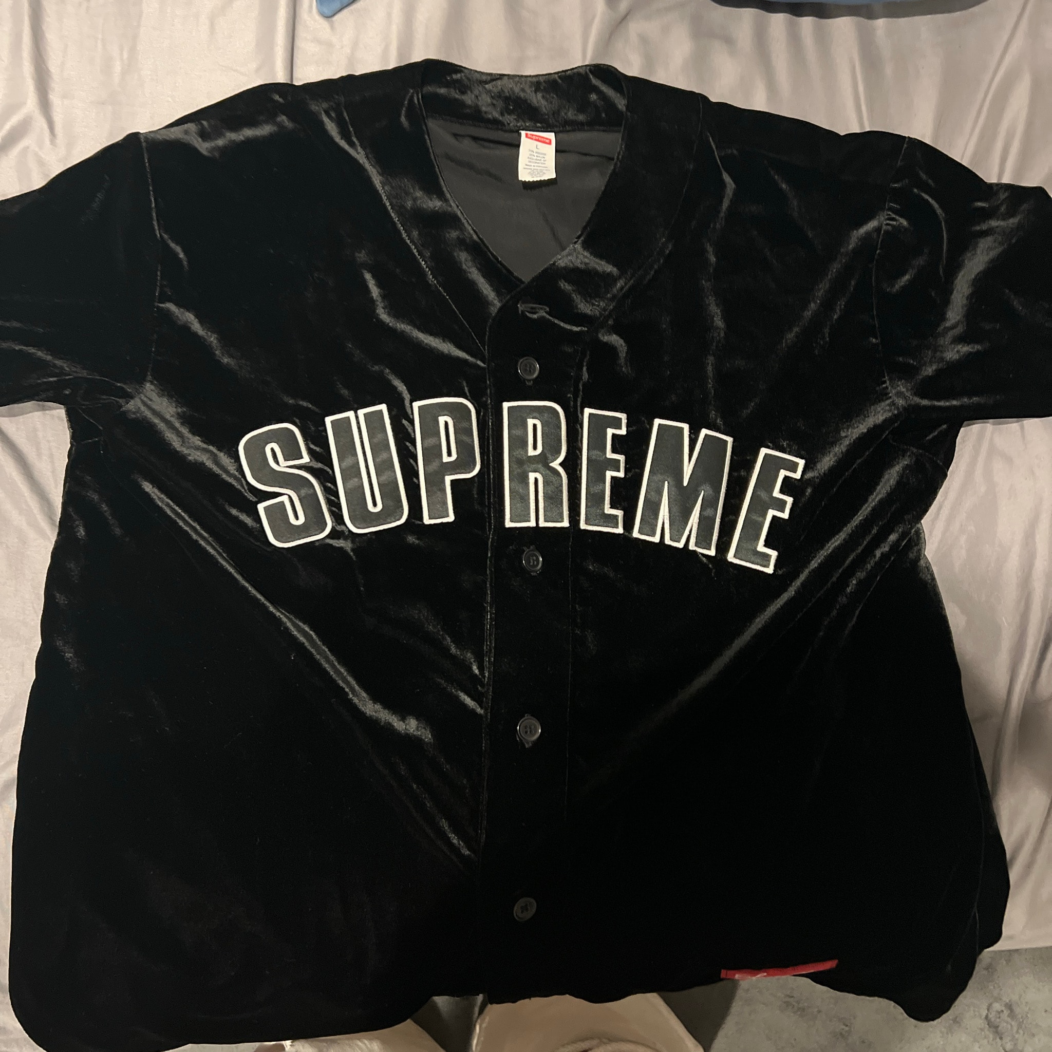 Supreme Velvet Baseball Jersey "Black"