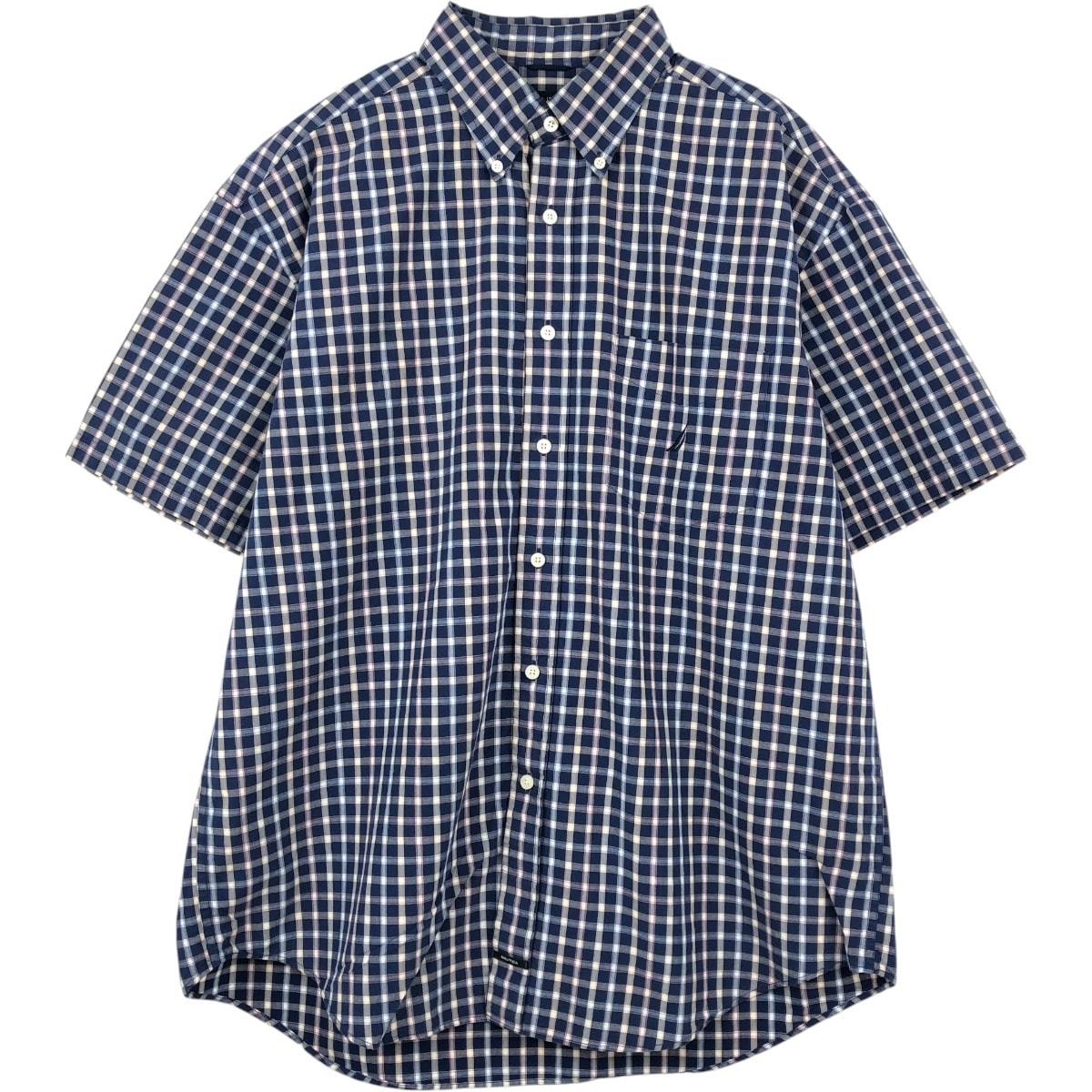 古着 ノーティカ NAUTICA SANDED POPLIN 半袖 ボタンダウン チェックシャツ メンズXL相当/eaa668736