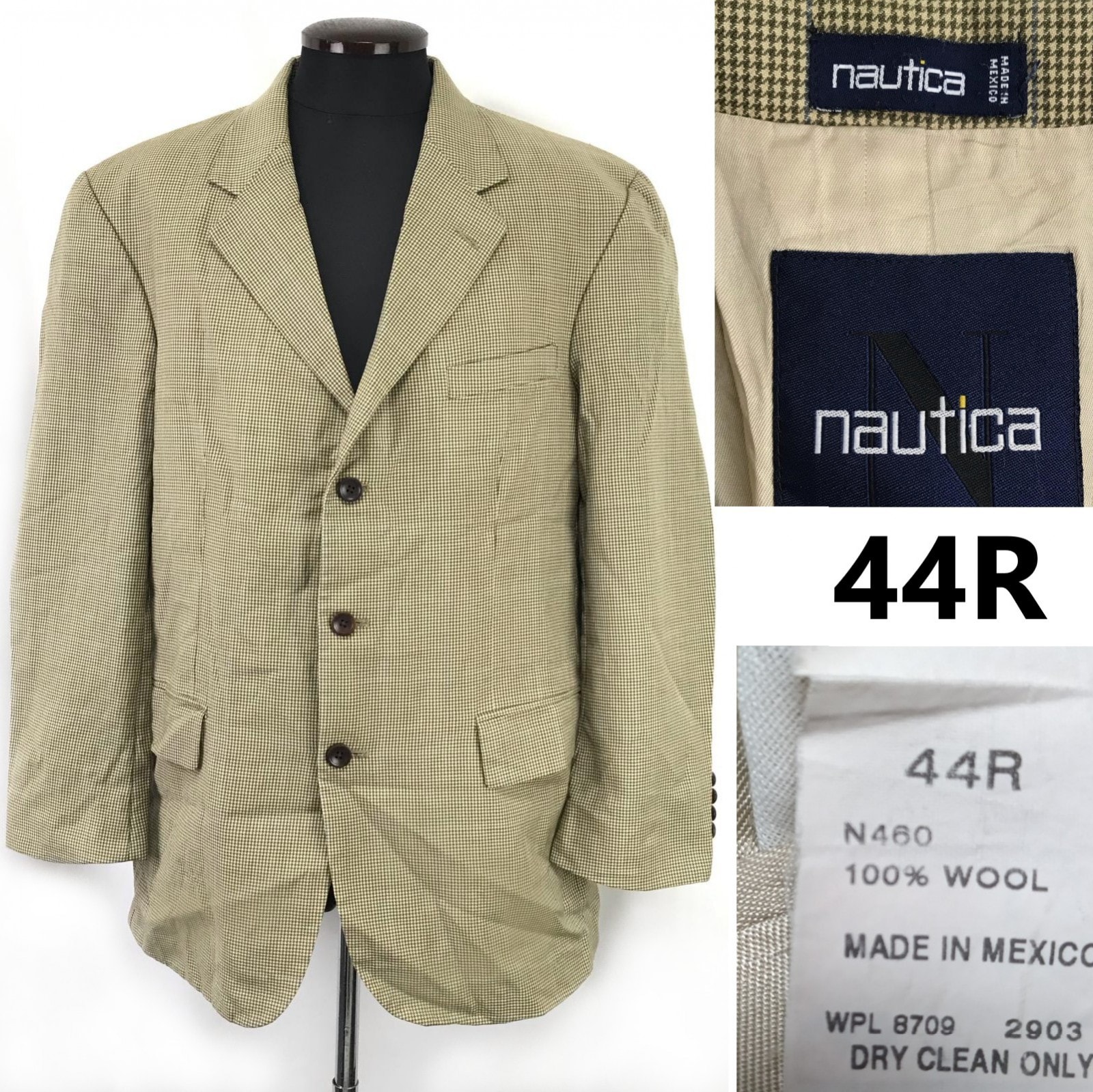 NAUTICA/ノーティカ★100%ウール/テーラードジャケット/ブレザー【44R/メンズXL/ベージュ/千鳥柄】アウター/ブルゾン/Jacket/Jumper◆BJ097-e