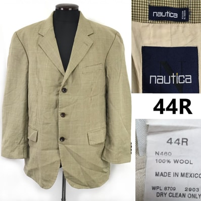 NAUTICA/ノーティカ★100%ウール/テーラードジャケット/ブレザー【44R/メンズXL/ベージュ/千鳥柄】アウター/ブルゾン/Jacket/Jumper◆BJ097-e