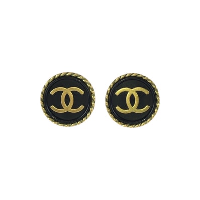 美品 CHANEL シャネル ヴィンテージ ココマーク ブラック 黒 ゴールド金具 メッキ イヤリング 94 A刻印 602474 【中古】