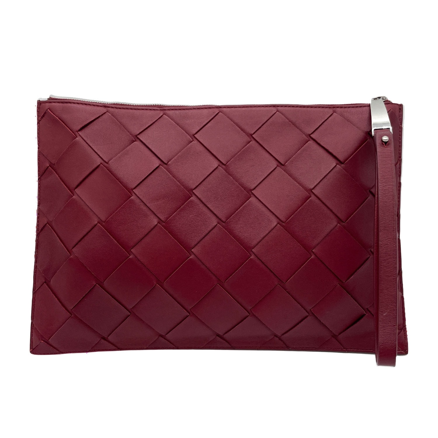 BOTTEGAVENETA ボッテガヴェネタ マキシイントレチャート クラッチバッグ ポーチ ラムレザー レッド メンズ 【中古】