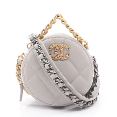 シャネル CHANEL CHANEL19 マトラッセ ラウンド コンビ金具 2WAY ショルダーバッグ バッグ ラムスキン(羊革) レディース グレー系 【中古】