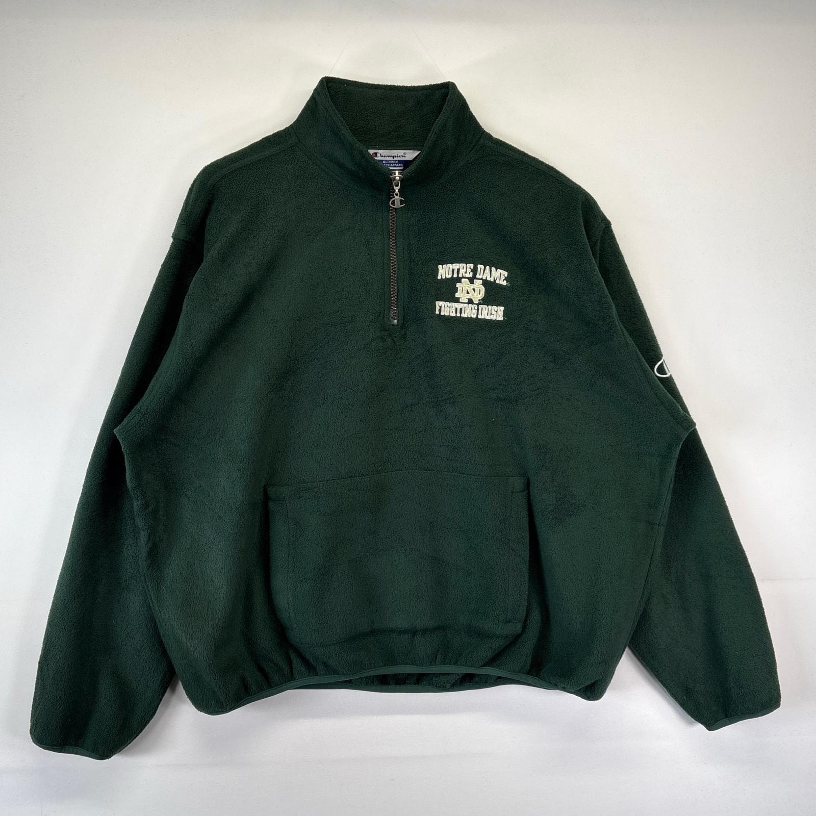 古着 90's/90年代 チャンピオン Champion フリースジャケット 大きいサイズ ハーフジップ プルオーバー カレッジ刺繍 2XL グリーン メンズ