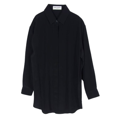SAINT LAURENT サンローラン ブラウス 535980 Y100W シルク 長袖 シャツ ブラウス ブラック系 34【美品】【中古】
