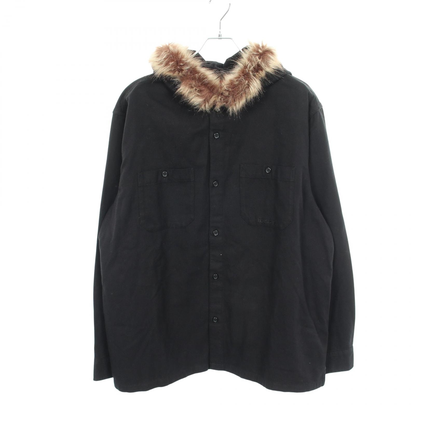 シュプリーム Supreme Fur Trim Flannel Hooded Shirt ファー フード付き 長袖 衣料品 トップス コットン メンズ ブラック系 【中古】