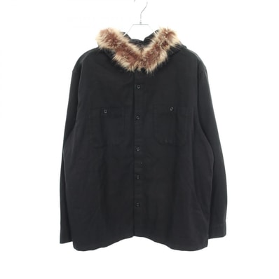 シュプリーム Supreme Fur Trim Flannel Hooded Shirt ファー フード付き 長袖 衣料品 トップス コットン メンズ ブラック系 【中古】