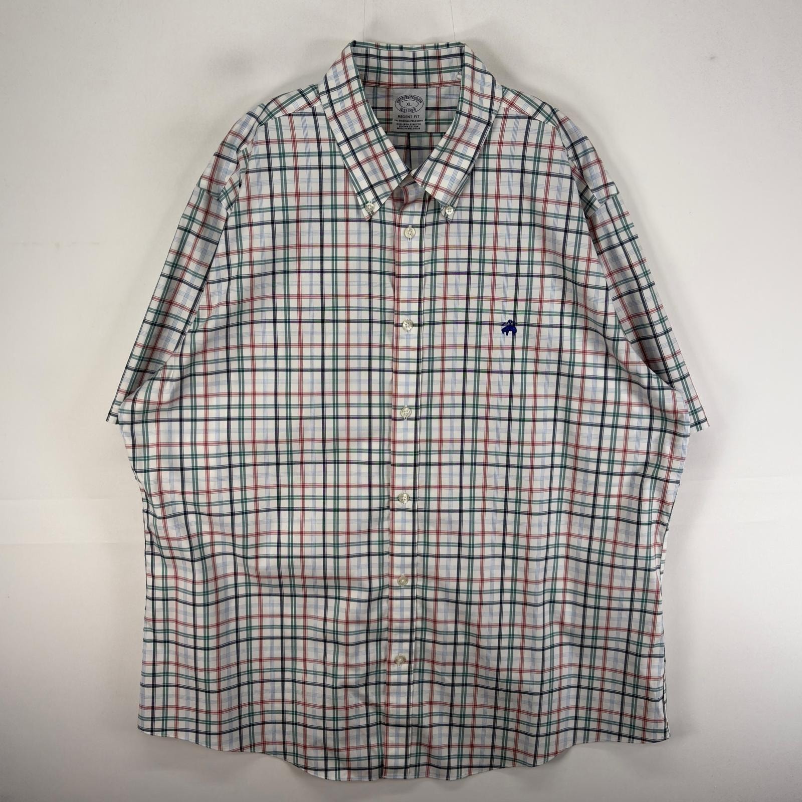 古着 ブルックスブラザーズ Brooks Brothers 半袖シャツ ボタンダウン ワンポイント XL ホワイト系 チェック メンズ