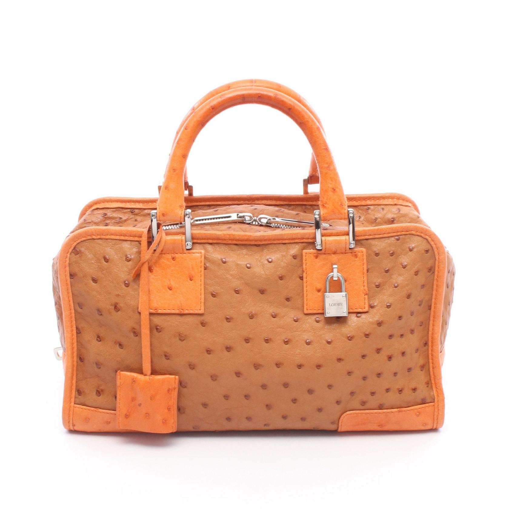 ロエベ LOEWE アマソナ28 ハンドバッグ バッグ オーストリッチ レディース ブラウン系 / オレンジ系 【中古】