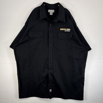 古着 カーハート Carhartt 半袖シャツ ワーク 作業着 フラップポケ 大きいサイズ 肉厚 ワンポイント ロゴ 3XL ブラック 無地 メンズ