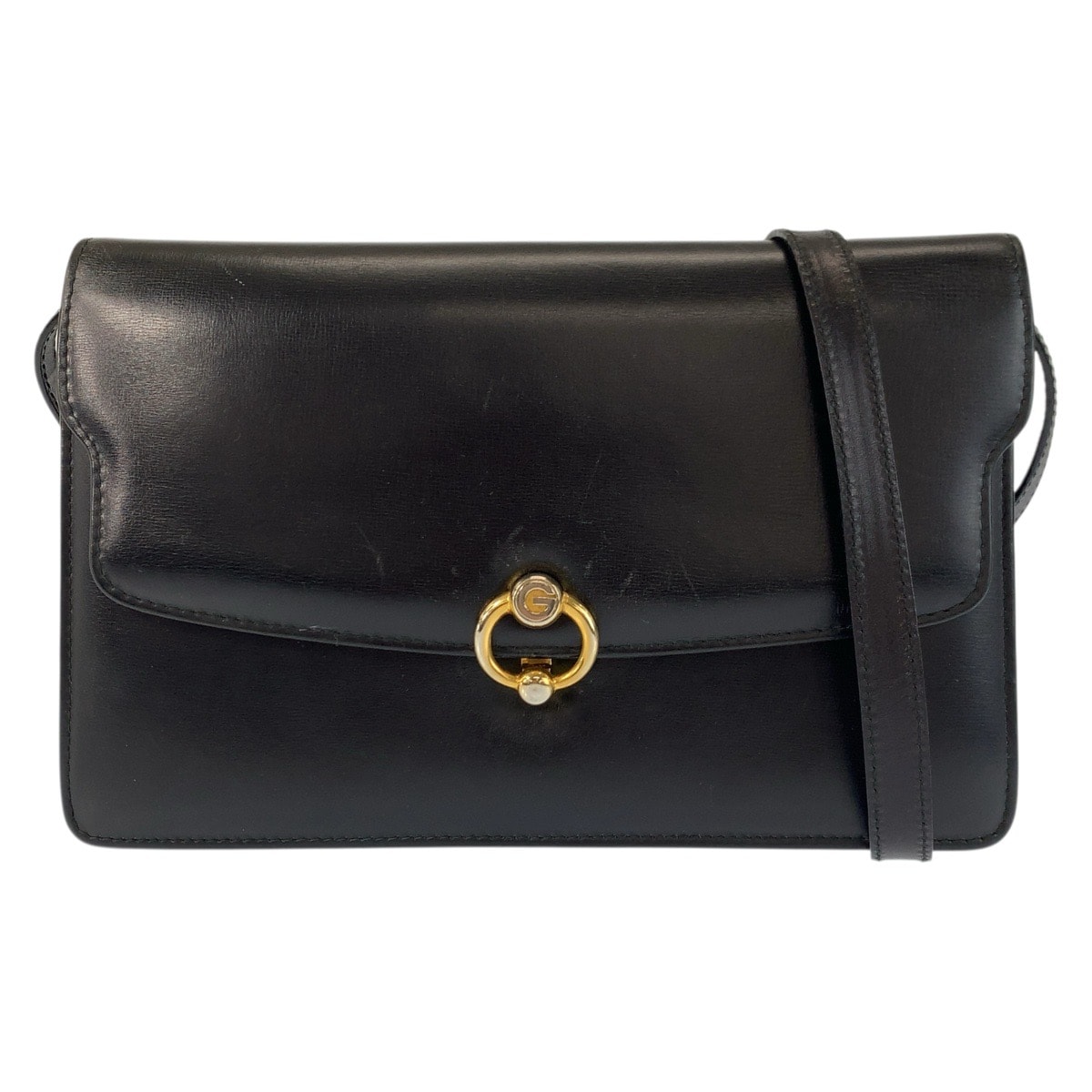 GUCCI グッチ ヴィンテージ オールドグッチ ブラック 黒 ゴールド金具 レザー ショルダーバッグ ポシェット 601515 【中古】