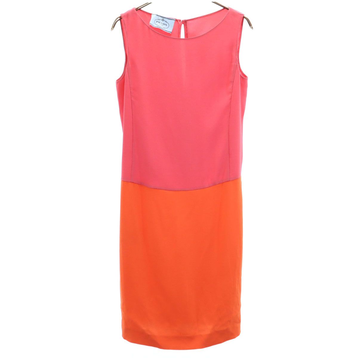 PRADA プラダ イタリア製 バイカラー ノースリーブ ワンピース 38 ピンク系 MILANO