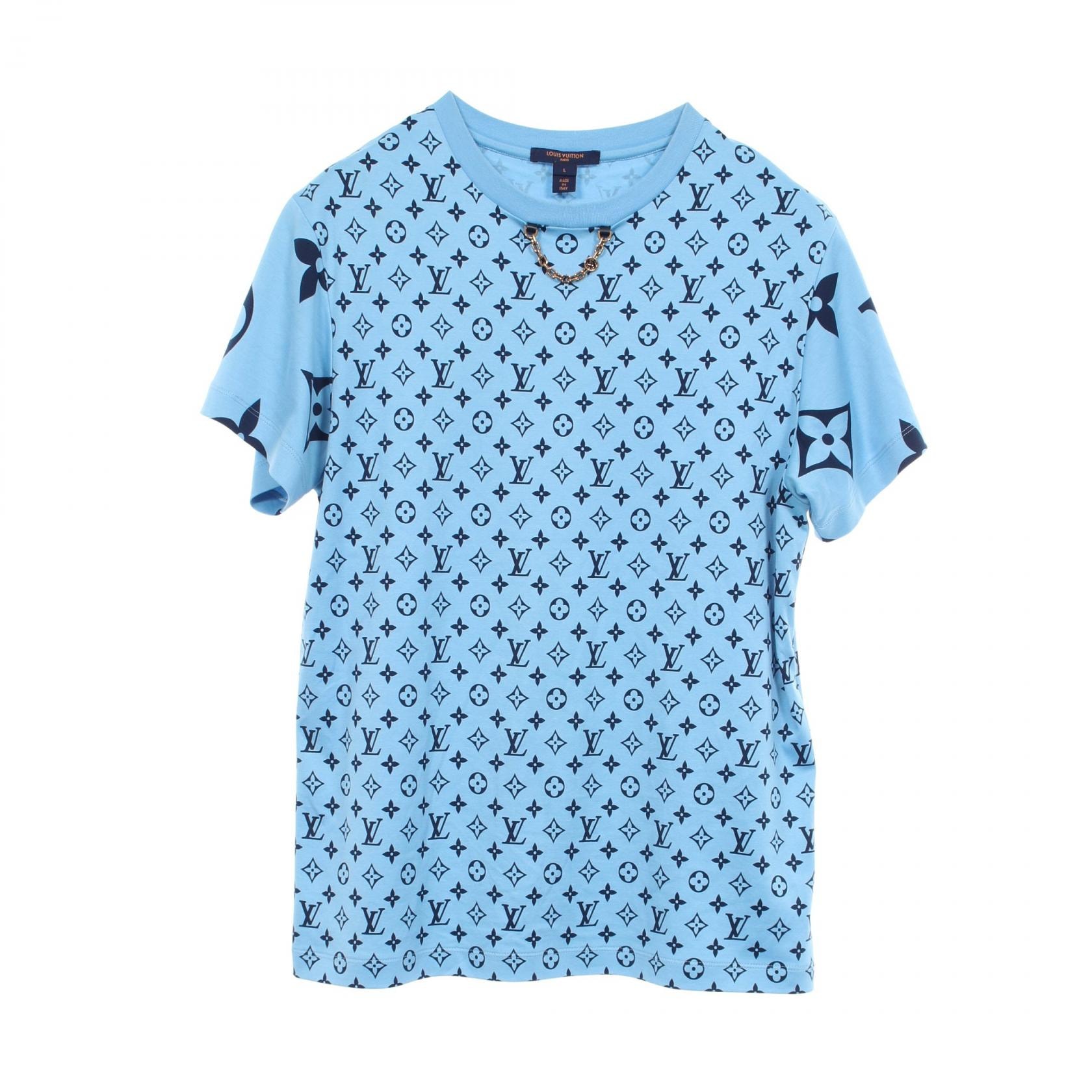 ルイ・ヴィトン LOUIS VUITTON ミックス モノグラム チェーン付 半袖Tシャツ 衣料品 トップス コットン メンズ ブルー系 / ネイビー系 RW222W PR3 FNTS40 【中古】