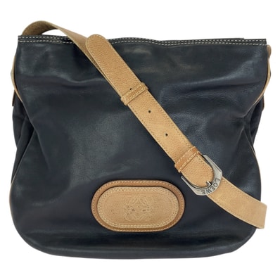 LOEWE ロエベ ヴィンテージ アナグラム ブラック ブラウン シルバー金具 レザー ショルダーバッグ 1-0294208 【中古】