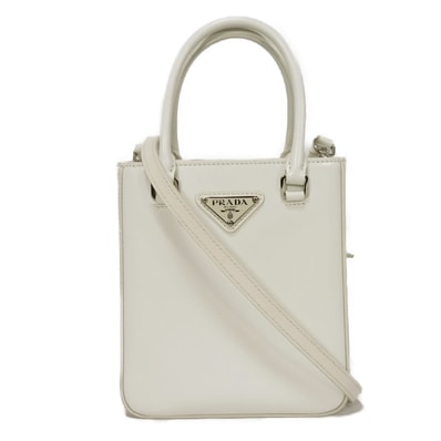 PRADA プラダ スパッツォラート スモール ブラッシュドレザー トート 2WAY ショルダーバッグ トライアングルロゴ ビアンコ トートバッグ 1BA331