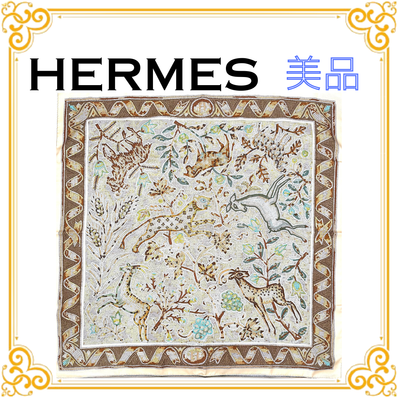 ■極美品■ HERMES エルメス カレ90 PAVEMENT ペイヴメント スカーフ ベージュ ブラウン シルク ストール ショール 大判 レディース