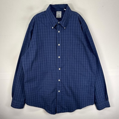 古着 ブルックスブラザーズ Brooks Brothers 長袖シャツ ボタンダウン 胸ポケット L ネイビー系 チェック メンズ