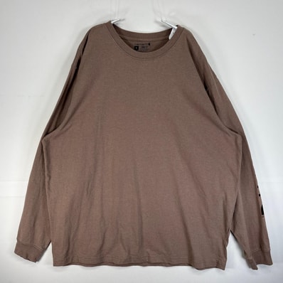 古着 カーハート Carhartt 長袖Tシャツ 大きいサイズ 肉厚 クルーネック XL ベージュ系 袖プリント メンズ