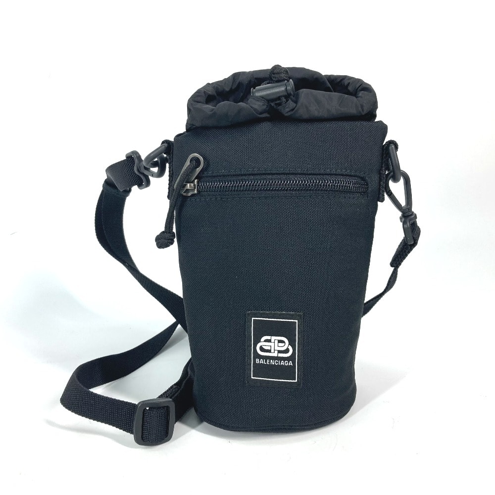 バレンシアガ BALENCIAGA ロゴ 618193 ボトルホルダー 巾着 カバン 斜め掛け ポシェット バイカラー ショルダーバッグ ナイロン/レザー ブラック 未使用