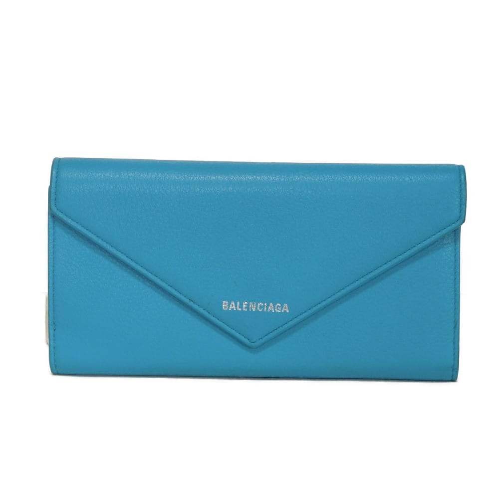 BALENCIAGA バレンシアガ ペーパー シン マニー スリム マネー エンベロープ カーフ コンチネンタルウォレット スナップボタン 札入れ カードケース コインケース 新ロゴ 箔押し ベイビーブルー 長財布 499207 DLQ0N 4804
