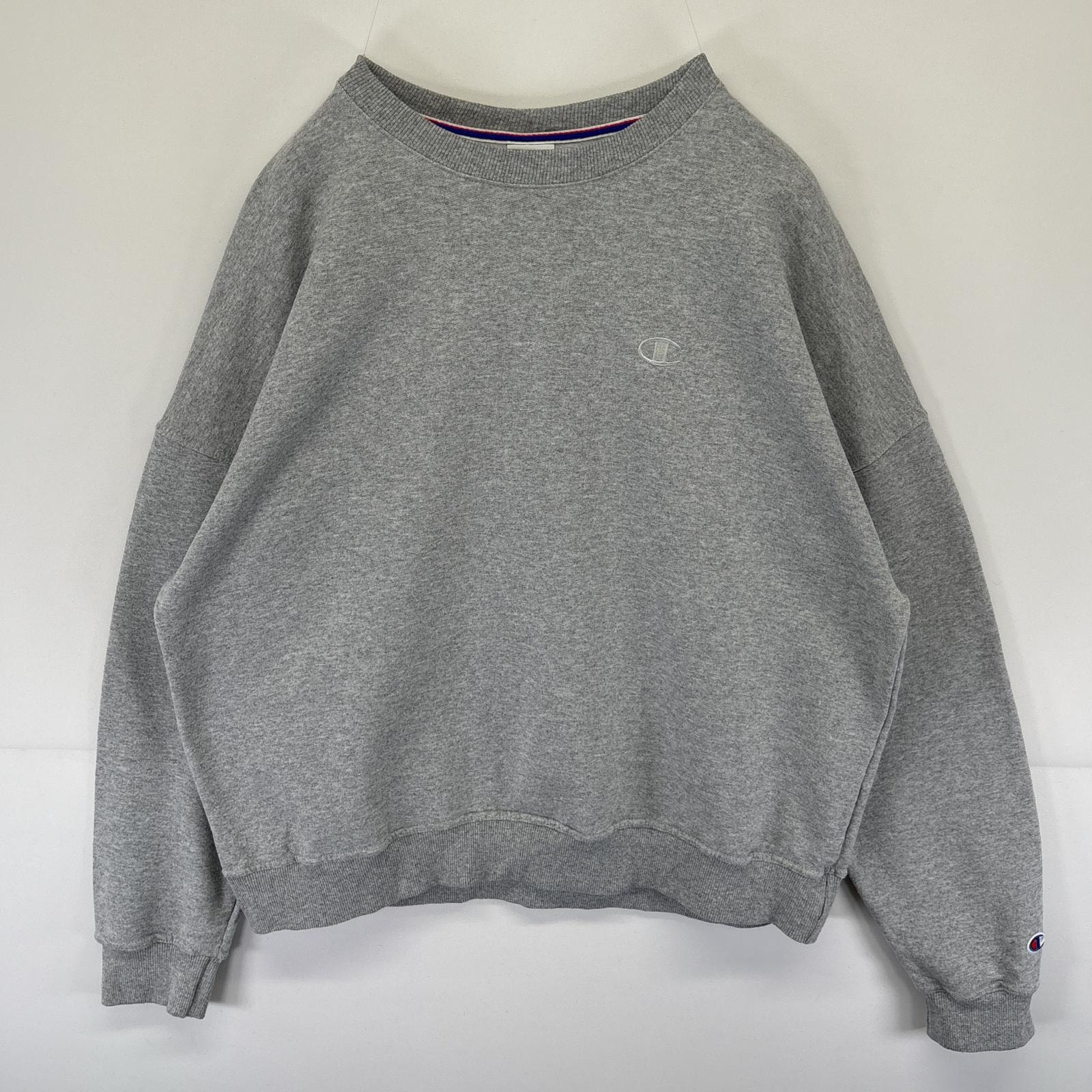 古着 チャンピオン Champion スウェット プルオーバー トレーナー ワンポイントロゴ刺繍 クルーネック 大きいサイズ XL グレー メンズ