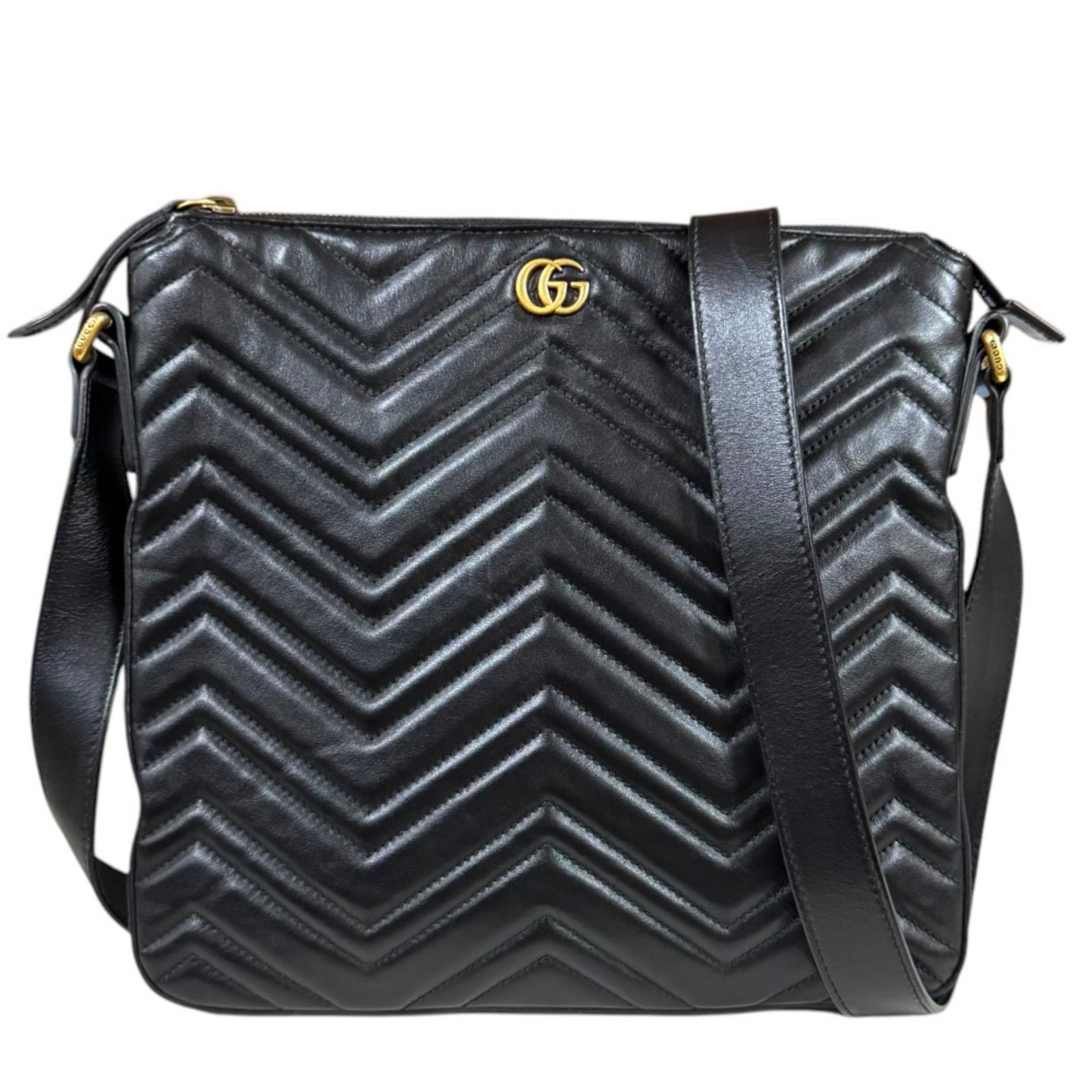グッチ キルティング ショルダーバッグ GGマーモント ショルダーバッグ レザー 523369 ブラック レディース GUCCI 中古