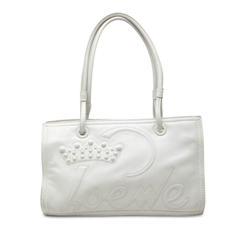 ロエベ クラウンスタッズ トートバッグ ショルダーバッグ ホワイト レザー レディース LOEWE 中古