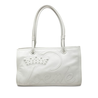 ロエベ クラウンスタッズ トートバッグ ショルダーバッグ ホワイト レザー レディース LOEWE 中古