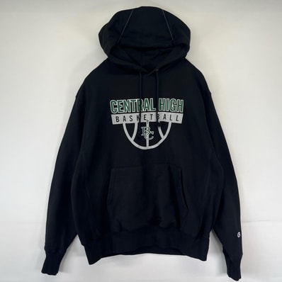 古着 チャンピオン Champion パーカー リバースウィーブ プルオーバー スウェット プリントデザイン L ブラック メンズ