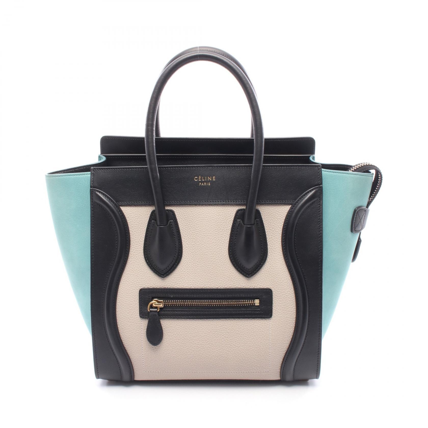 セリーヌ CELINE ラゲージ マイクロショッパー トートバッグ バッグ レザー レザー レディース ブラック系 / アイボリー系 / ブルー系 S-CU-4197 【中古】