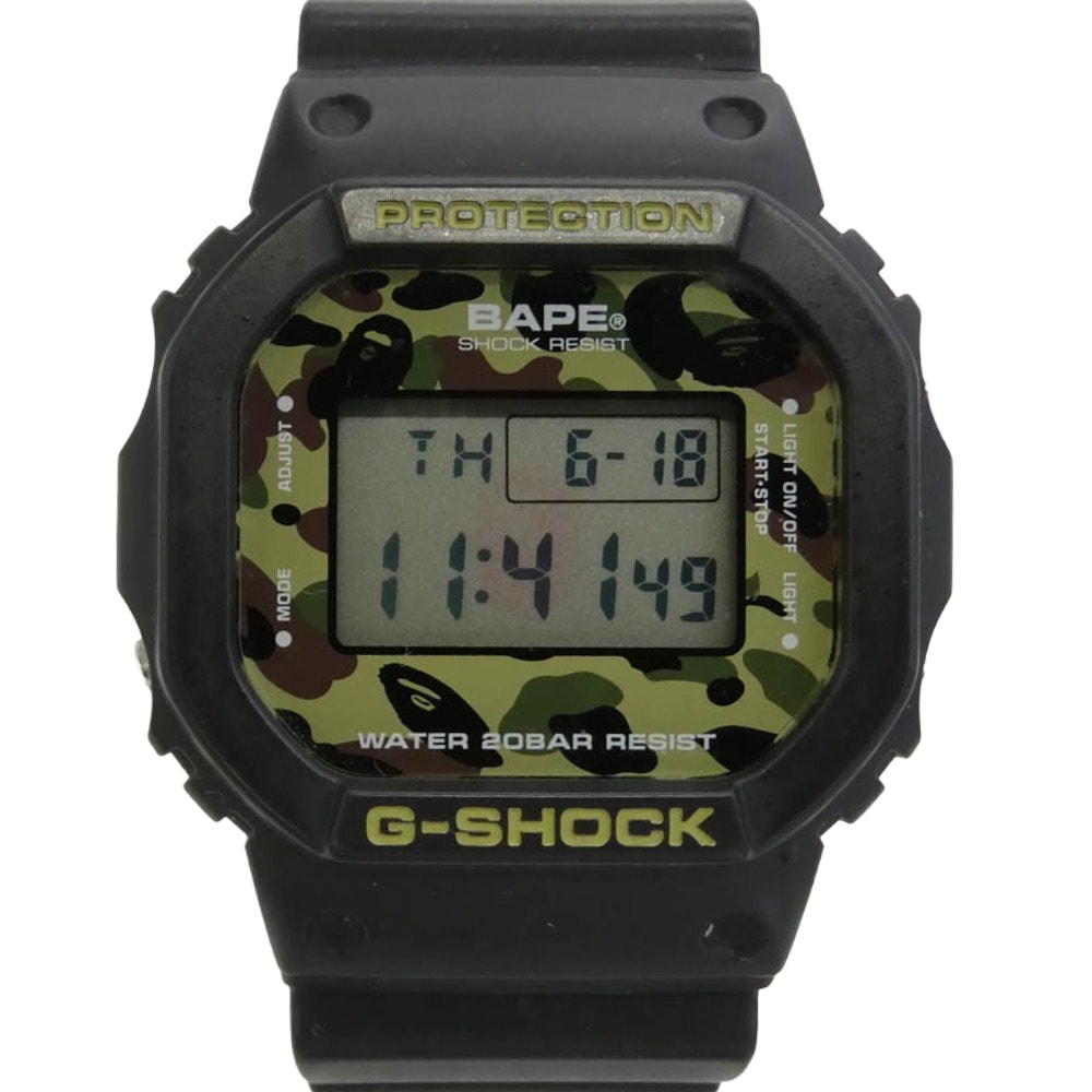 A BATHING APE アベイシングエイプ DW-5600VT × CASIO G-SHOCK カシオ ジーショック 1000本限定 デジタル カモ柄 迷彩 腕時計 ブラック系 カーキ系【中古】