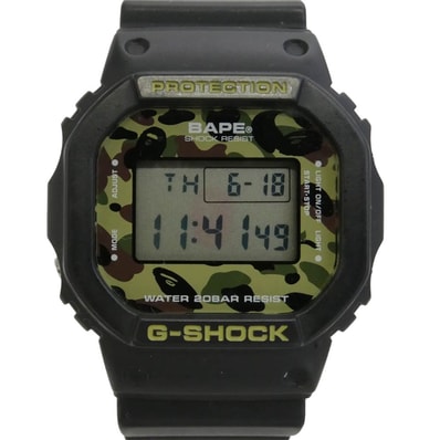 A BATHING APE アベイシングエイプ DW-5600VT × CASIO G-SHOCK カシオ ジーショック 1000本限定 デジタル カモ柄 迷彩 腕時計 ブラック系 カーキ系【中古】
