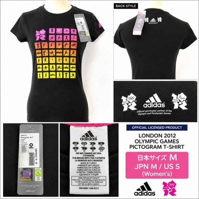 タグ付き新古品★希少品/2012年 ロンドンオリンピック 公式 adidas ピクトグラム Tシャツ【レディース/日本M/US-S/黒/black】Tops/Shirt◆BJ179-c