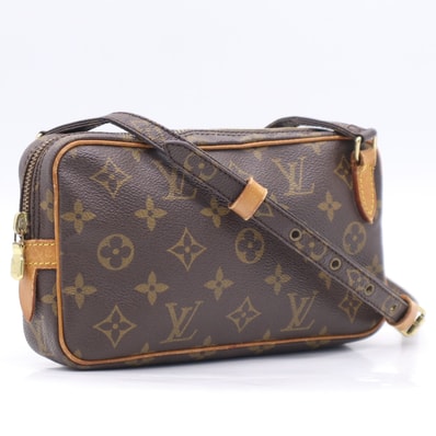 LOUIS VUITTON ルイ・ヴィトン モノグラム ポシェット マルリーバンドリエール M51828 ショルダーバッグ ブラウン ベージュ コーティングキャンバス レザー レディース