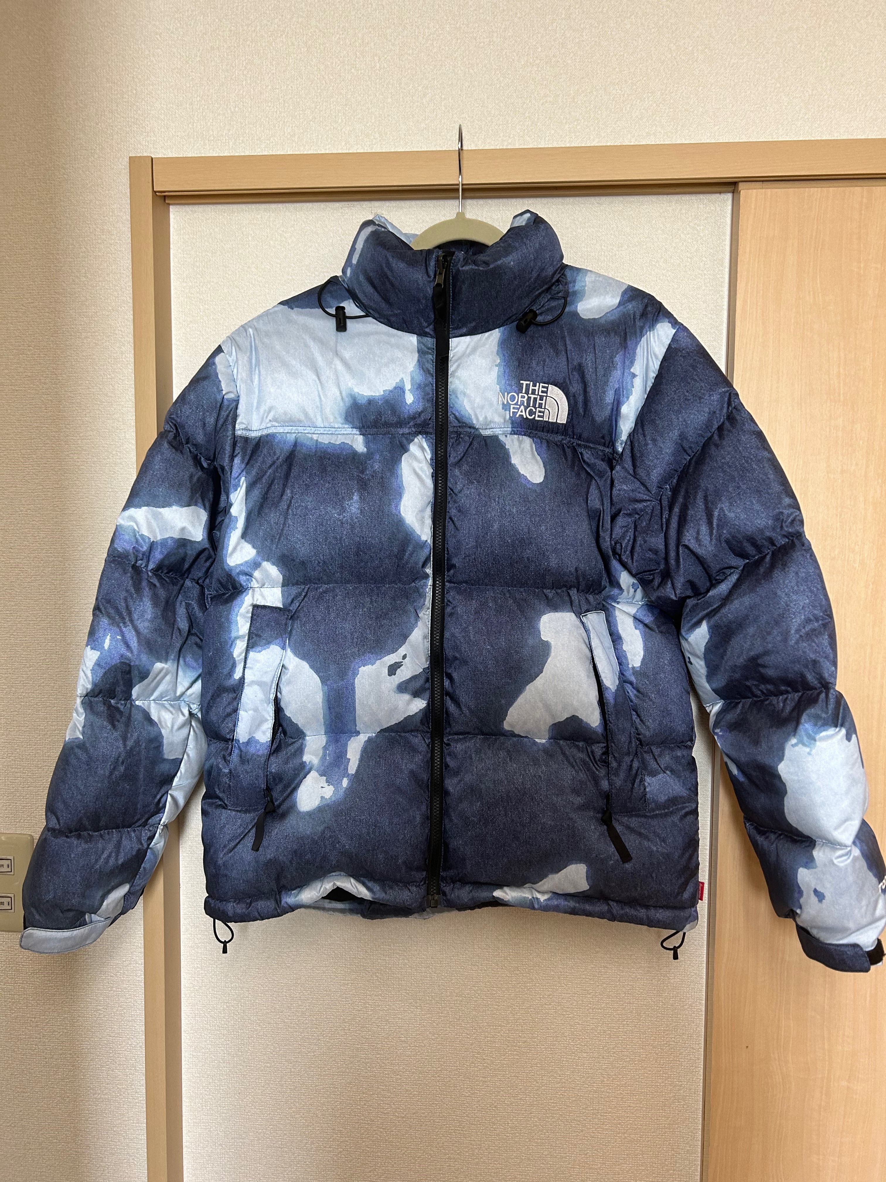Supreme x The North Face Bleached Denim Print Nuptse Jacket "Indigo"